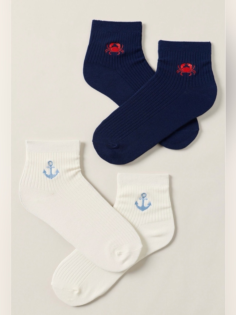 Anthropologie Trouser Icon Sock Set Crab & Anchor Icons - Navy and White 2 Pairs